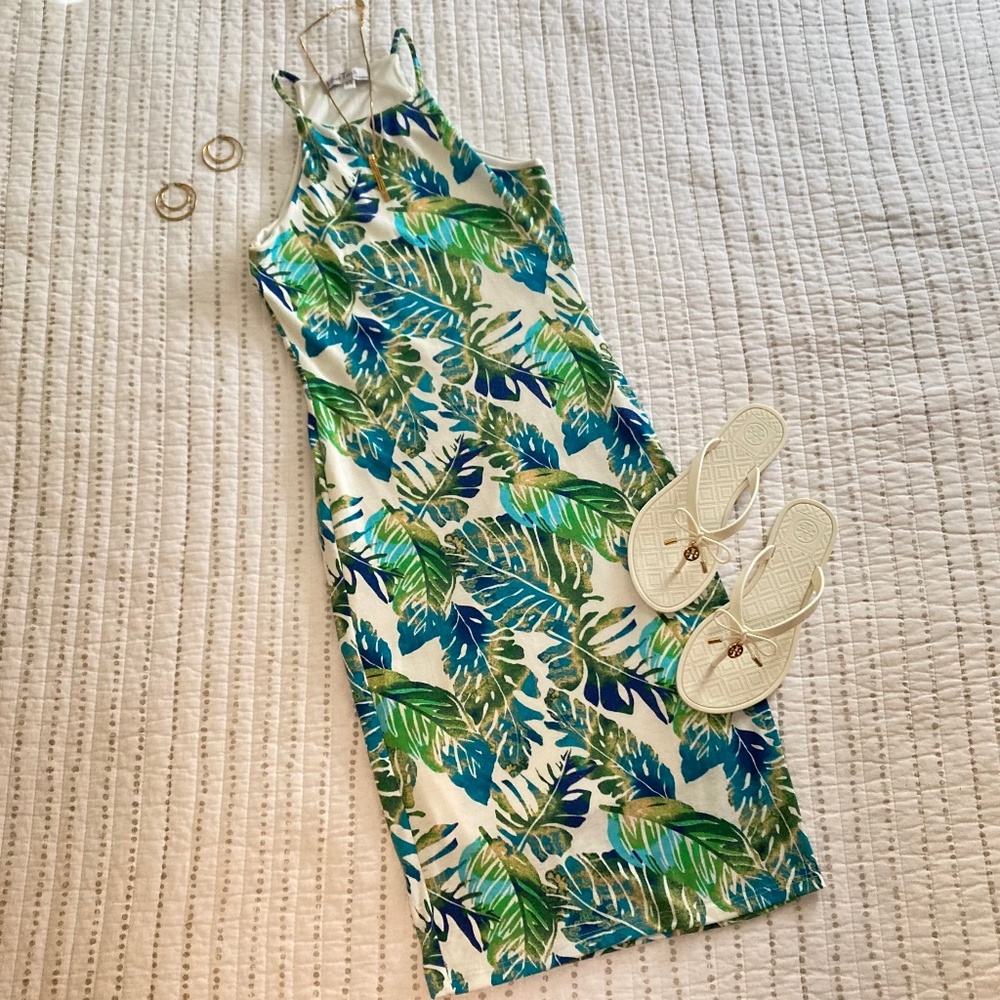 SALE! Velvet Torch Mini Dress Palm Leaf Tropical Beach Vibes Cruise Sz XS